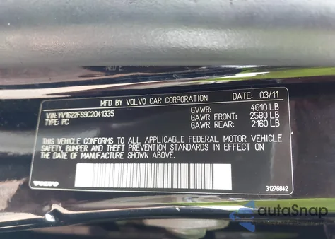 2012 Volvo S60 T5 from USA, damaged, VIN YV1622FS9C2041335